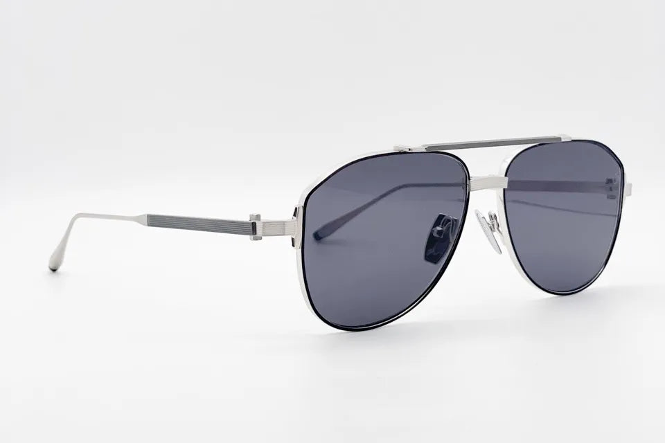 Akoni Helios Silver Black Sunglasses front and side view