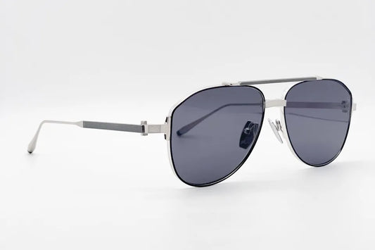 Akoni Helios Silver Black Sunglasses front and side view
