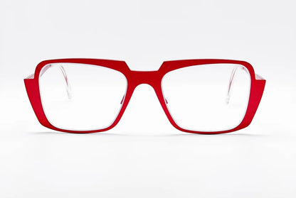 Theo Demain: Red Rectangular Unisex Optical Glasses