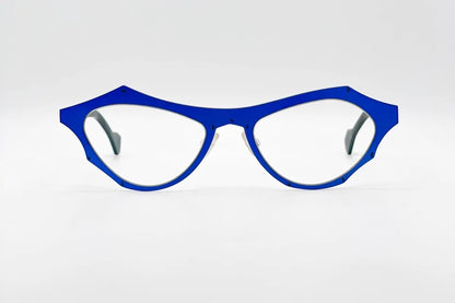 Theo Ewwa Eyewitnes 365 Blue: Electric Blue Cat-Eye Titanium Glasses