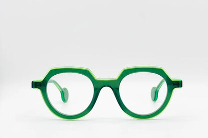 Theo Pattex 9 Blue Trans  Fluo Green | Luxury Belgian Optical Frames